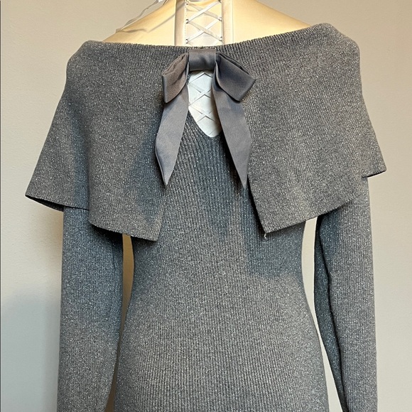 Gray glitter Off-Shoulder Women's Sweater dress with back bow detail - Picture 8 of 13